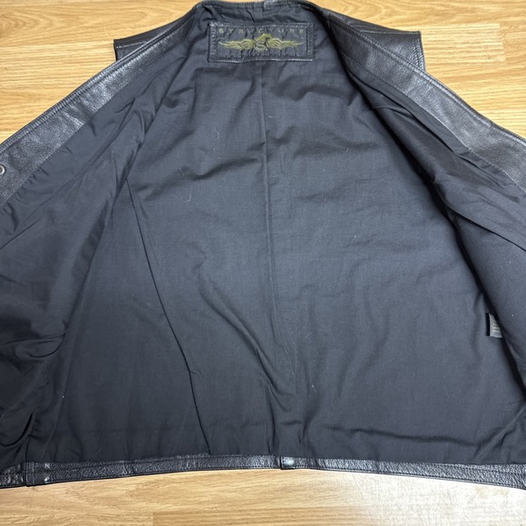 Vintage STRUCTURE Men's Snap Button Black Leather Vest Size L Riding Biker 90s - Picture 6 of 8